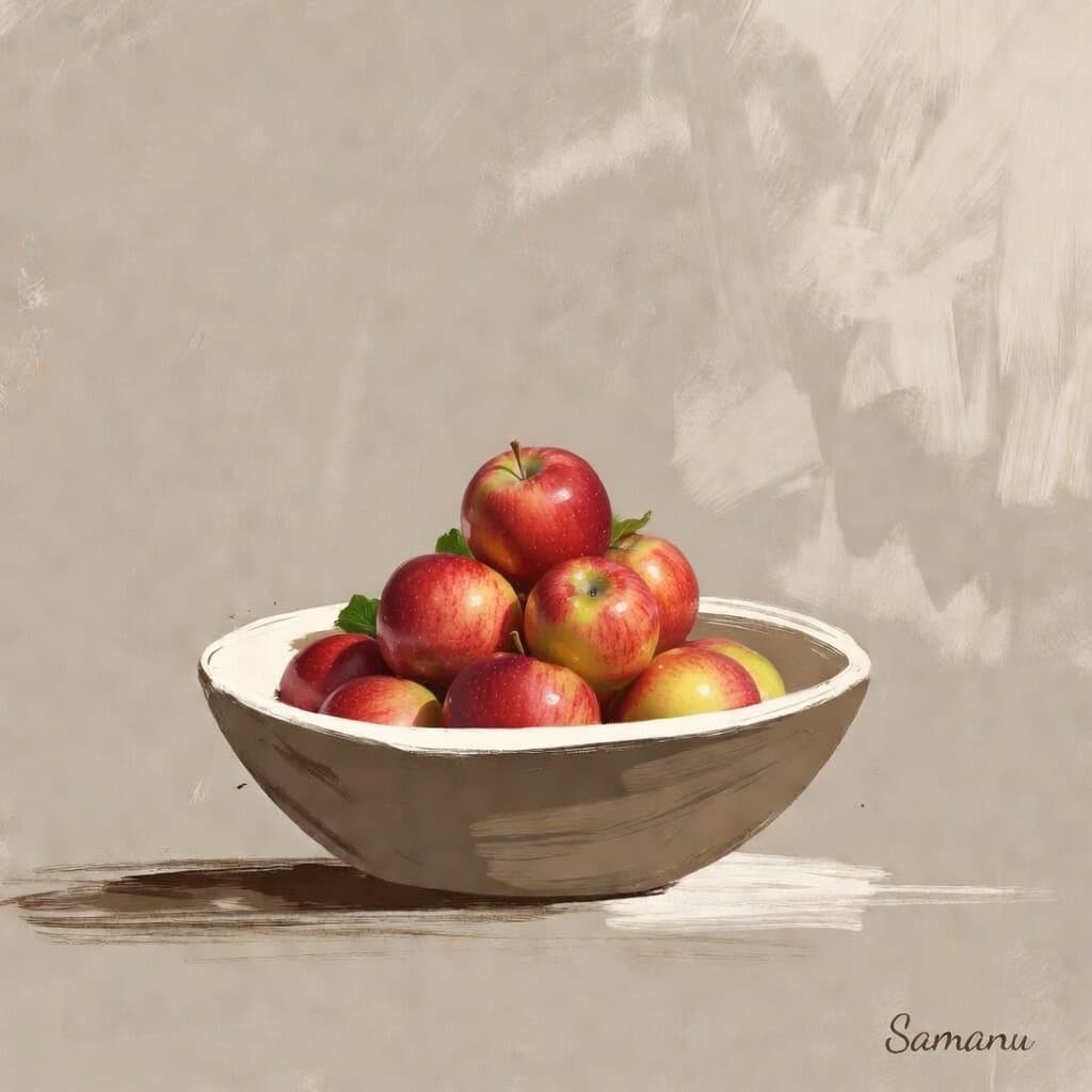 Haft-Seen table with apple and seeb for Nowruz