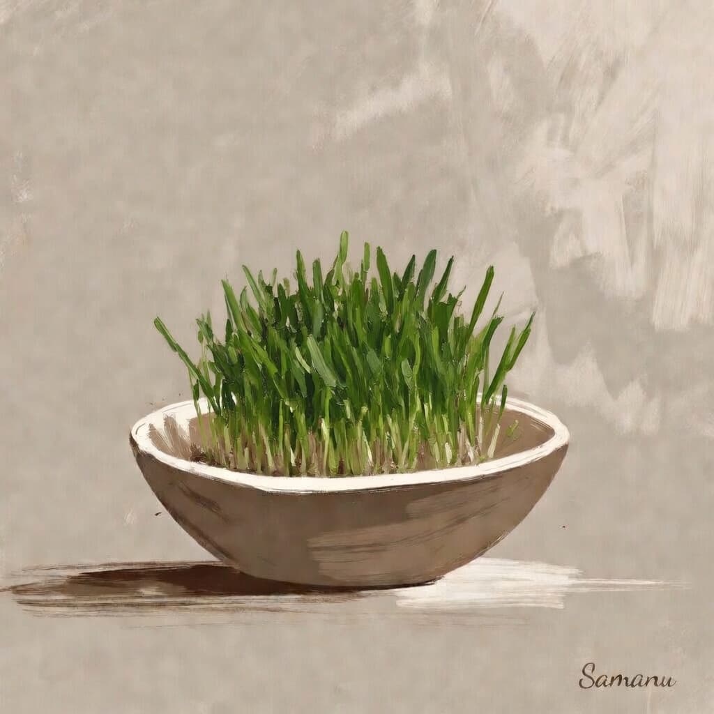 Nowruz Sabzeh and spring hyacinth on a Haft-Seen table